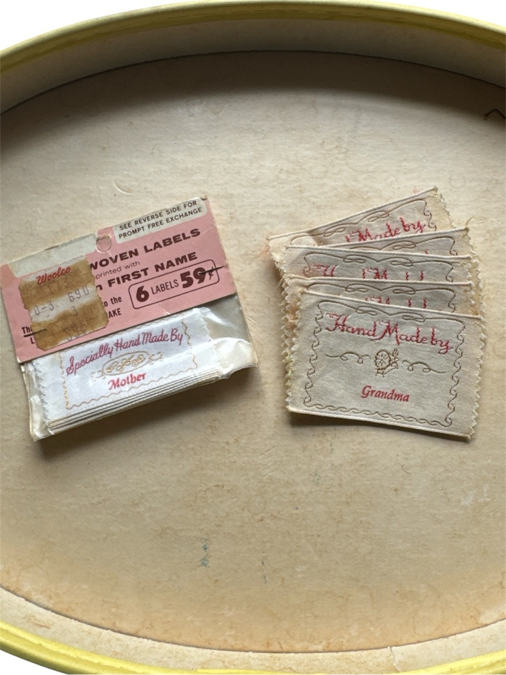 Handmade By Grandma & Mother Fabric Labels - Cream and Pink